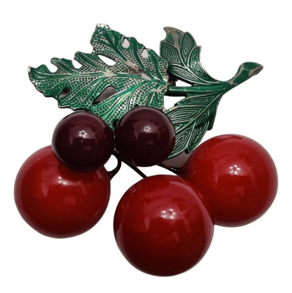 Vintage Figural Cherry Brooch - Picture 2 of 11